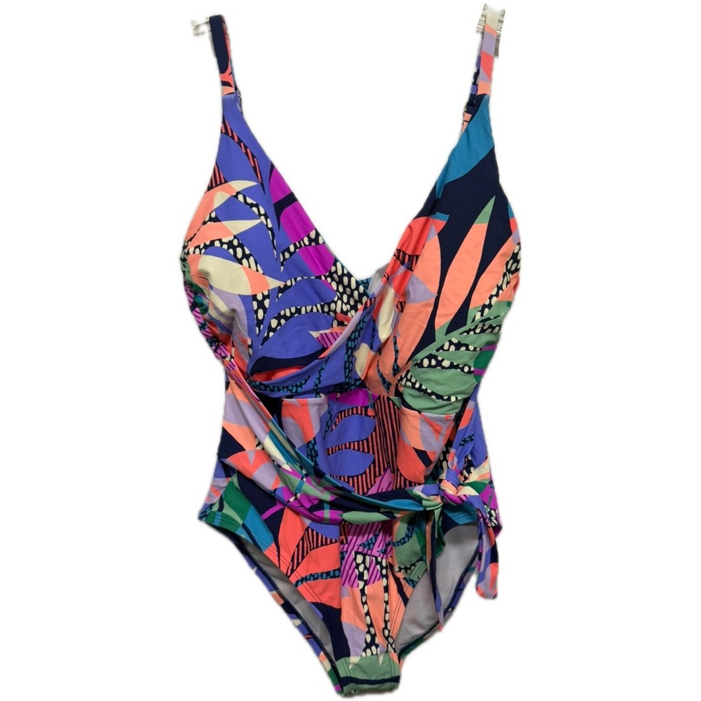 Freshwater One Piece Swimsuit Large Colorful Tropical Tie Waist Beach Vacation - Picture 4 of 10